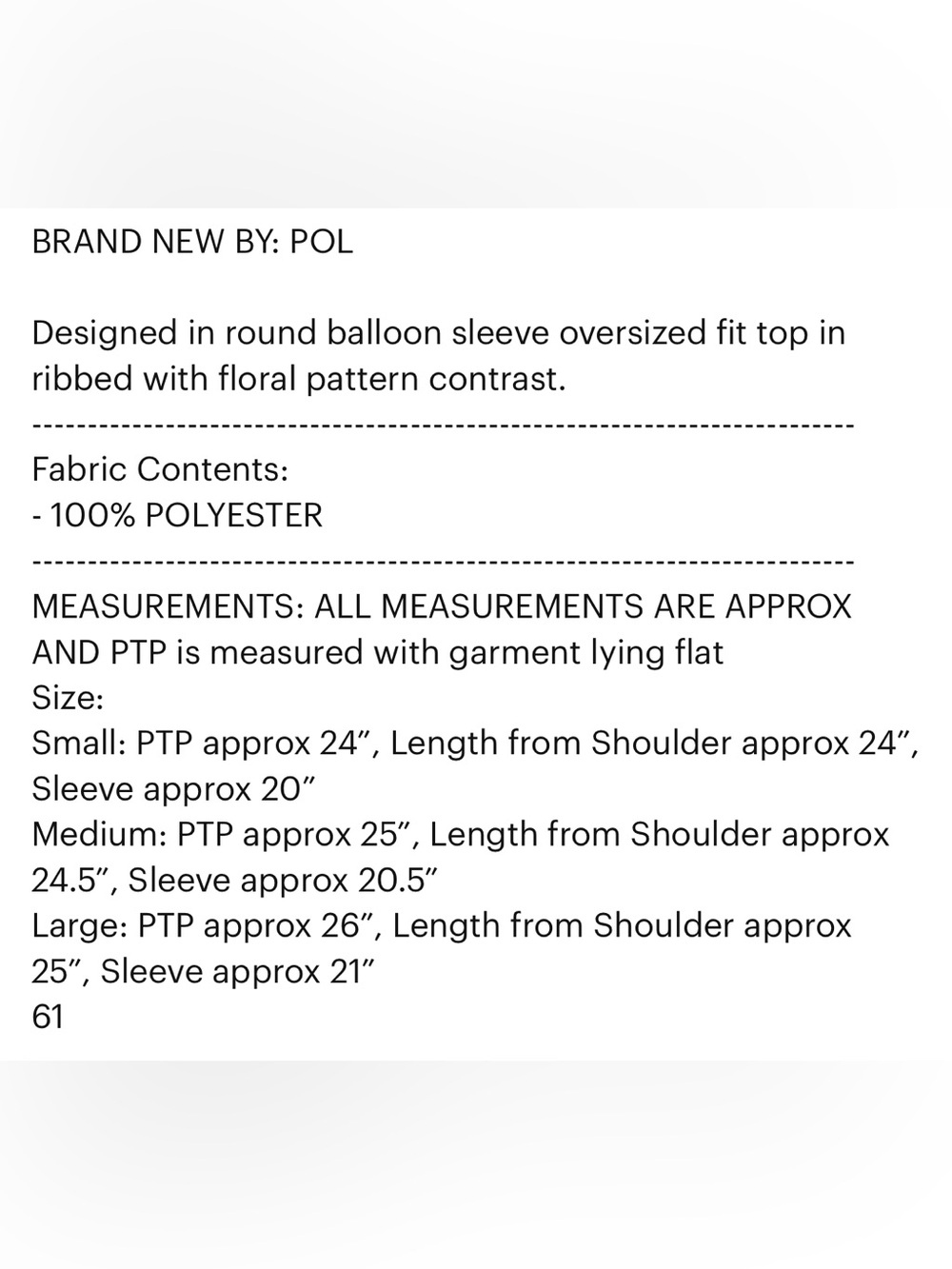 POL Brown Scoop Neck Balloon Sleeve with Floral accents Top - Picture 7 of 7